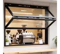 Rivorne Coffee Shop Concession Stand Window, Tempered Glass Sliding Kitchen Windows, Custom Up Down Folding Serving Window, with Lock - Aluminum Frame for Food Truck(WxH 44x40in/111.7x101.6cm)