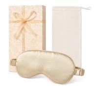 Rivosar Silk Eye Mask for Sleeping, 100% Natural Mulberry Silk, Gold | Fit All Sleeping Positions, Skin Friendly, Blackout Sleep Mask for Women Men, Eye Mask with Silk Case for Travel Camping Yoga