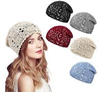 Rivweten 1 Pc Women Crochet Hat Slouchy Knit Beanie Cotton Handmade Knit Hat Summer Winter Soft Comfortable Floral Skull Cap (UK, Alpha, One Size, Gray)