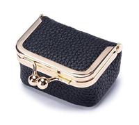 Rivweten Genuine Leather Mini Jewelry Box/Organizer for Women - Mini Travel Jewelry Case, Small Travel Coin Purse Organizer Storage (Black)