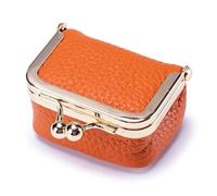 Rivweten Genuine Leather Mini Jewelry Box/Organizer for Women - Mini Travel Jewelry Case, Small Travel Coin Purse Organizer Storage (Orange)