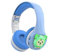 Riwbox Kids Bluetooth Headphones, CB-7S LED Light Up Bluetooth Wireless Headphones with Mic and Safe Volume Control for Travel/School/Laptop/PC/TV (Blue&Grey)