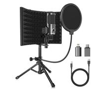 Riworal Studio Recording Microphone Isolation Shield with Pop Filter and Metal Tripod Stand USB Condenser Mic to PC Laptop Smartphone, Mic for Recording Singing Podcasting