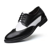 RIXANT Men's Two-Tone Brogue Oxford Shoes PU Leather Wingtip Formal Casual Dress Derby Footwear for Business Weddings(8.5 UK) Black