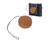 Rixavleo Genuine Leather Lens Cover Compatible with Instax Wide Evo Camera - Anti-Loss Protective Cap with Wrist Strap, Scratch Prevention Accessory (Brown)