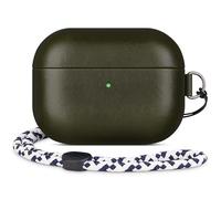 RIXENY Genuine Leather Case for AirPods Pro 2, Elegant Vegetable-Tanned Crystal Oil Wax Leather Cover for Style-Conscious Professionals, Sync Button, D-Ring Hand Strap, Wireless Charging, Green