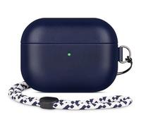 Rixeny Genuine Veg-Tanned Leather Case Cover for Apple AirPods Pro 2/1 | Elegant Style with Lanyard, Full-Grain Leather, Sync Button, Grow Dark with Patina, Compatible with MagSafe, Blue