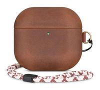 RIXENY Leather Case Compatible With AirPods 4, D Clip Design with Hand Lanyard, Genuine Crazy Horse Leather Case for AirPods 4th Generation(2024),Handcrafted, Vintage Style, Dark Brown