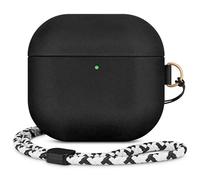 RIXENY Leather Case Compatible With AirPods 4, D Clip Design with Hand Lanyard, Genuine Crazy Horse Leather Case for AirPods 4th Generation(2024),Handcrafted, Vintage Style, Black