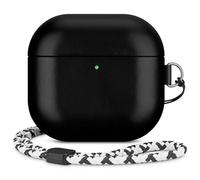 RIXENY Leather Case Compatible With AirPods 4, D Clip Design with Hand Lanyard, Genuine Crystal Oil Waxy Leather Case for AirPods 4th Generation(2024),Handcrafted, Elegant Style, Glossy Black