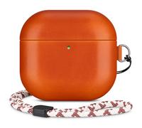 RIXENY Leather Case Compatible With AirPods 4, D Clip Design with Hand Lanyard, Genuine Crystal Oil Waxy Leather Case for AirPods 4th Generation(2024),Handcrafted, Elegant Style, Orange