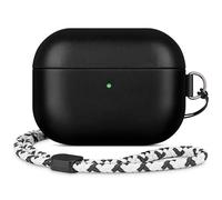 RIXENY Leather Case Compatible With AirPods Pro 2, Sync Button, D Clip Design with Hand Lanyard, Genuine Leather Case for AirPods Pro 2nd Generation(2022-2024),Elegant Style, Glossy Black