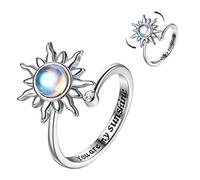 RIXERKOC Fidget Rings for Women Girls Spinner Ring Open Adjustable Stress Relieving Ring Sunflower Daisy Butterfly Star Moon Anxiety Relief Spinning Rings, Sterling Silver