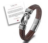 RIXERKOC Gift for Men Infinity Bracelet for Son Grandson Braided Leather Forever Linked Together Stainless Steel Engraved with Love You Forever Jewellery, 12 centimeters, Leather