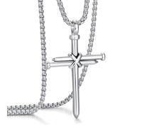RIXERKOC Nail Cross Necklace for Men Stainless Steel Polished Black Gold Silver Chain with Nail Cross Pendant Christian Jesus Jewellery Gifts for Easter Father's Day, one size, Metal, No Gemstone