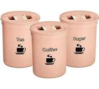 RIXI- 3-Piece Tea, Coffee, Sugar Canister Set - Elegant 850ml Plastic Airtight Storage Jars - Durable Construction - Round Containers with Lid - Kitchen Essential - Food Preservation - Pink