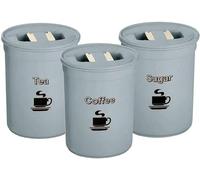 RIXI-3-Piece Tea, Coffee, Sugar Canister Set - Elegant 850ml Plastic Airtight Storage Jars - Durable Construction - Round Containers with Lid - Kitchen Essential - Food Preservation - Blue