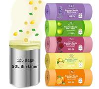 RIXI Fragrance Bin Liners 5 Rolls 50 Litre, Counts 125 Bin Bags With Tie Handles Prevent Odours, Plastic Small Pedal trash Bags, Leakproof Plastic Bags for Bathroom Office, Kitchen Desk