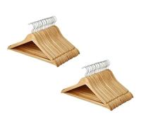 RIXI-Pack of 60 - Heavy Duty Wooden Coat Hangers - 360° Rotate Metal Chrome Hook, Shoulder Notches - Non-Slip Trouser Bar - Suitable for Coat, Jacket, Suit, Pants, Trouser, Dresses (Pack of 60)
