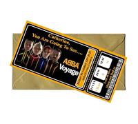 Rixon and Bryce Personalised Gift Ticket ABBA Voyage Theatre Concert Show Gig Ticket Gift, Customisable with Name, Event Details, Venue, Date, Abba Voyage Themed Design with Gold Envelope