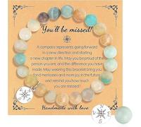 Rixotix Bracelet with Card - Leaving Gifts for Colleagues Women Retirement Gifts Good Luck wristband with You Will Be Missed Card, Bead wristlet Healing Anxiety Bracelet with Compass(SIZE:1)