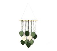 Rixotix Handwoven Macrame Wall Hanging with Green Leaf Tassels - Boho Chic Cotton Rope Tapestry for Bedroom, Living Room, or Office Decor