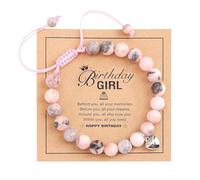 Rixotix Natural Stone Healing Crystal Bracelets, Adjustable Stretch Pink Zebra Bracelet, Crystal Jewelry Yoga Meditation Relax Gifts Friendship Birthday B-FF for Women Teen Girls