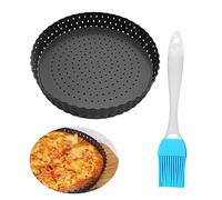 Rixotix Quiche Pan 20cm, Non-Stick Tart Tin, Flan Tins with Loose Base, Tart Pan for Baking, Quiches, Flans, Pie Pan with Brush, Quiche Dish, Carbon Steel(Black)