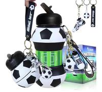 RIXOZ Football Collapsible Water Bottle - 550ml Silicone Bottle With Football, Footi Boot Keyring & Carry Strap
