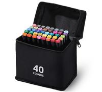 RiyaNed marker pens 40 colouring pens 1.0-6.0mm Alcohol markers Black tote bag and plastic base for painting, coloring, design, comics.