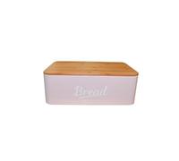 Riyashop Bread Bin with Bamboo Lid, Bread Storage, Bread Box with Cutting Board, Bread Bin, Metal/Bamboo Lid, Width x Height x Depth Approx. 35 x 12.5 x 23 cm, Country House Style (Plain Pink)