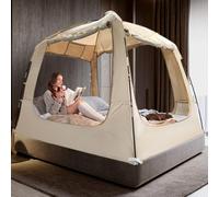 RIYDH Bed Tent Bed Canopy Breathable 100% for Adult and Kids Light Reduction Sleeping Dream Tents Indoor Portable Big Space with String Light 4 Doors Twin Full Queen King Size