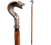 Riyex Decorative Wooden Walking Stick, Brass Snake Head Handle, Twisted Spiral Design