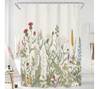 Riyidecor 54Wx78H Inch Fabric Wildflower Floral Flower Shower Curtain for Bathroom Decor Green Leaves Botanical Decorative Bath Set Plant Herbs Bathroom Accessories Polyester Waterproof 12 Pack Hooks