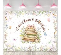 Riyidecor A New Chapter is About to Begin Backdrop for Girls 8Wx6H Feet Polyester Fabric Book Bow Wildflower Butterfly Baby Shower Photography Background Pretty Table Decor Banner Studio Photo Shoot