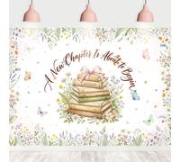 Riyidecor A New Chapter is About to Begin Backdrop for Girly 7Wx5H Feet Polyester Fabric Book Bow Butterfly Baby Shower Wildflowers Photography Background Pretty Table Decor Banner Studio Photo Shoot