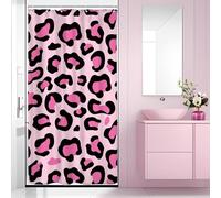 Riyidecor Black and Pink Leopard Print Shower Curtain Stall Small Rv Narrow Cute Girly Modern Trendy Simple Cheetah 36Wx72H Inch Rustic Vintage Fabric Decor Bathroom Polyester Waterproof 7 Pack Hooks