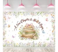 Riyidecor Book Theme Backdrop for Girly 5Wx3H Feet Polyester Fabric A New Chapter is About to Begin Wildflower Baby Shower Bowknot Photography Background Pretty Table Decor Banner Studio Photo Shoot