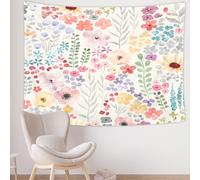 Riyidecor Colorful Boho Floral Tapestry 60Wx80H Inch Cute Girly Women Pink Flower Bohemian Wildflower Wall Hanging Plants Botanical Leaves Spring Home Dorm Decor Art Living Room Bedroom