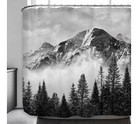 Riyidecor Extra Wide Misty Mountain Clawfoot Tub Shower Curtain 108Wx72H Inch 19 Pack Foggy Tree Metal Hooks Foggy Smokey Scenery Home Decor Tree Outdoor Photo Decor Fabric RY-WHRV
