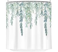 Riyidecor Extra Wide Sage Green Shower Curtain 180Wx70H Inch Clawfoot Round Watercolor Leaf Plants Nature Botanical Eucalyptus Branch Bouquet 32 Pack Metal Hooks Fabric Waterproof Home Bathtub Decor