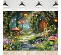 Riyidecor Fairy Backdrop Polyester Fabric Garden Butterfly Enchanted Wonderland Woodland Mushroom Floral Flower 8Wx6H Feet Nature Baby Shower Photography Background Birthday Photo Studio Shoot