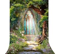 Riyidecor Fairy Forest Backdrop Polyester Fabric Green Enchanted Garden Wonderland Butterfly Flower Magic Stained Glass 5Wx7H Feet Photography Background Birthday Baby Shower Photo Studio Shoot