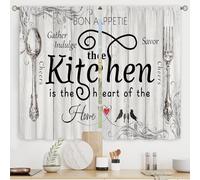 Riyidecor Farmhouse Kitchen Curtains 55x39 Inch Rod Pocket Rustic Country Short Small Fork and Spoon Wooden Board Retro Vintage Wood Printed Living Room Bedroom Window Drapes Treatment Fabric 2 Panels