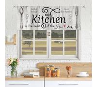 Riyidecor Farmhouse Kitchen Valances Curtains Rustic Vintage Country Wooden Plank Board Fork and Spoon Farm Retro Wood Rod Pocket Funny Bedroom Living Room Treatment Fabric 1 Panel 52Wx18H Inch
