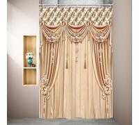 Riyidecor Gold Golden Printed Shower Curtain (No Tie Back) Stall Small Luxury Bridal Shower Champagne 48Wx72H Inch Vintage European Style Fabric Decor Bathroom Polyester Waterproof 8 Pack Hooks
