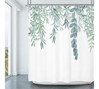 Riyidecor Green Leaf Shower Curtain 72Wx84H Inch Plant Eucalyptus Organic Green Bathroom Accessories Fabric Waterproof Home Bathtub Decor 12 Pack Plastic Hook