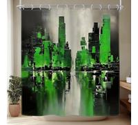 Riyidecor Green Shower Curtain Olive Sage Moss Green and Black Abstract Art Modern Simple Minimalism Blocks Men Male 72Wx72H Inch Contemporory Fabric Decor Bathroom Polyester Waterproof 12 Pack Hooks