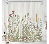 Riyidecor Herbs Flower Shower Curtain Wild Floral Leaf 60x72 Inch Vintage Nature Plant Rustic Fragrant Grass Botanical Blossom Decor Fabric Bathroom Set Polyester Waterproof 12 Pack Plastic Hooks