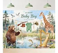 Riyidecor Hunting Baby Shower Backdrop Polyester Fabric A Sweet Baby Boy is On His Way Hunter Cloth Wild Animal 7Wx5H Feet Giraffe Bear Newborn Photography Background Baby Shower Photo Studio Shoot